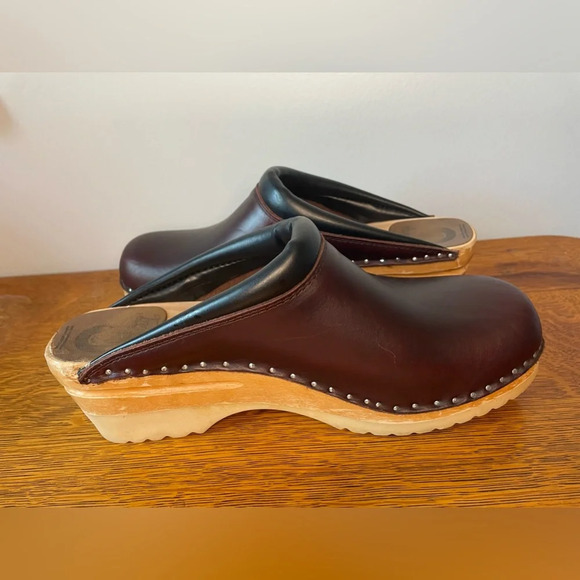 Troentorp Rembrandt Clog Leather Wood 2.2” Heel Brown Slip On Studded Size 42 - Picture 6 of 16